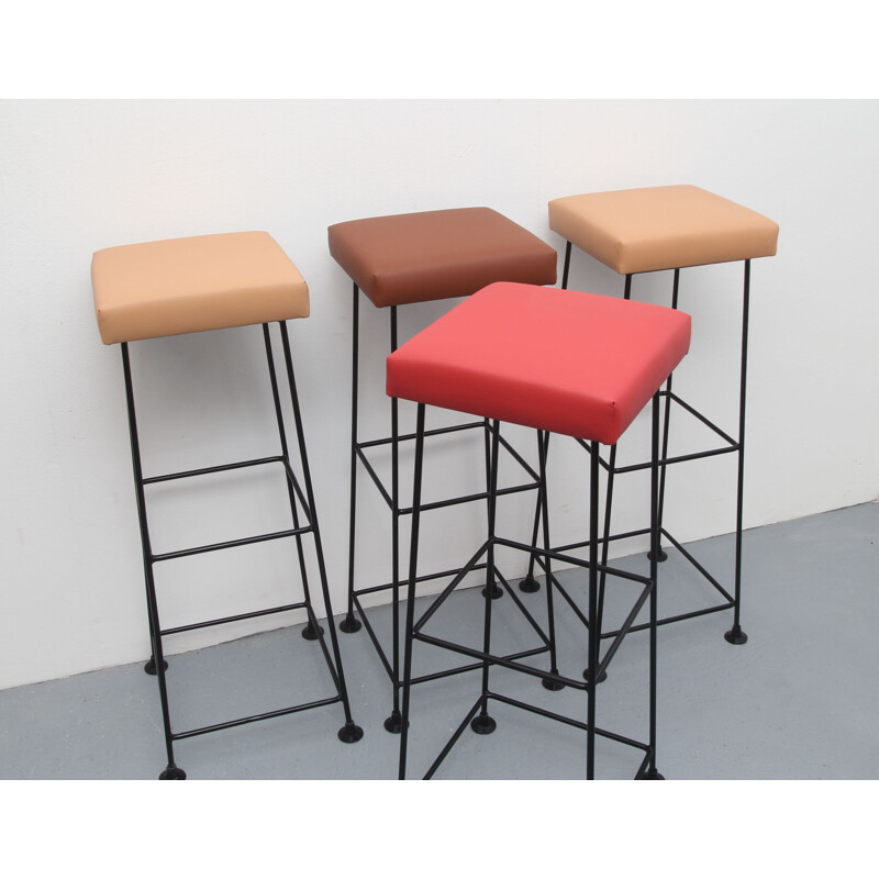 Set of 4 vintage bar stools by Wire 1960
