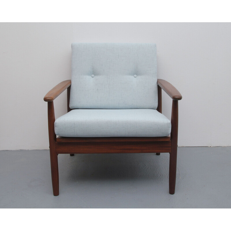 Vintage  armchair Grey-blue teak 1960s