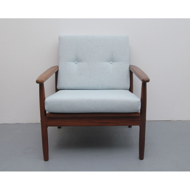 Vintage Sessel aus Teakholz grau-blau 1960