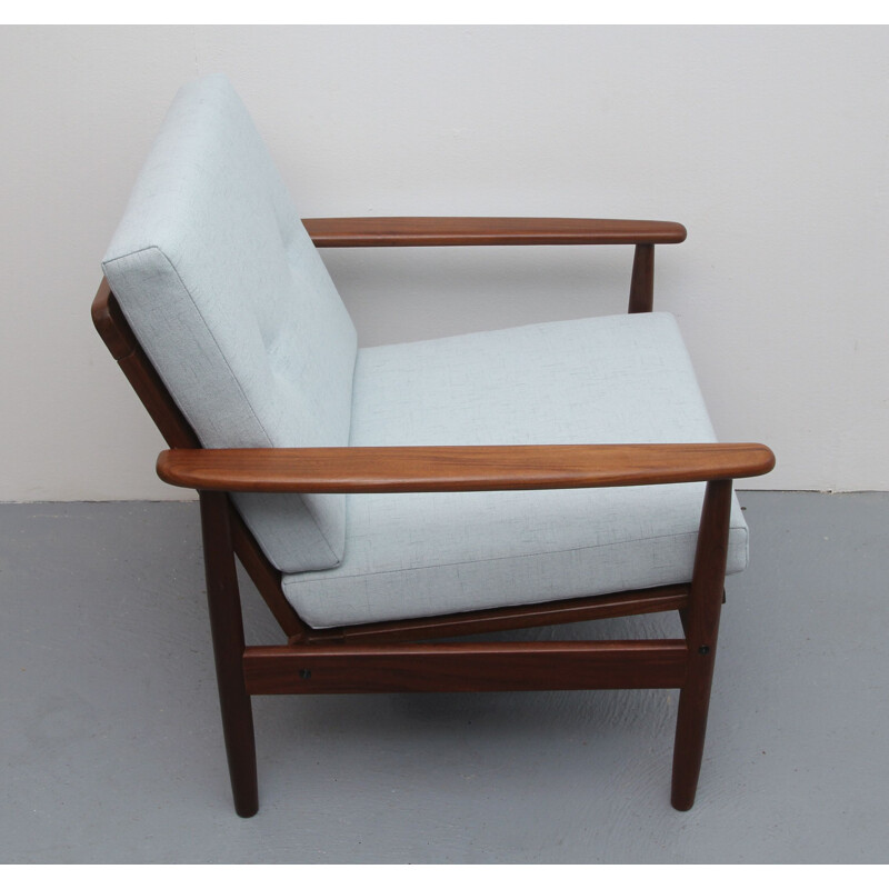 Vintage  armchair Grey-blue teak 1960s