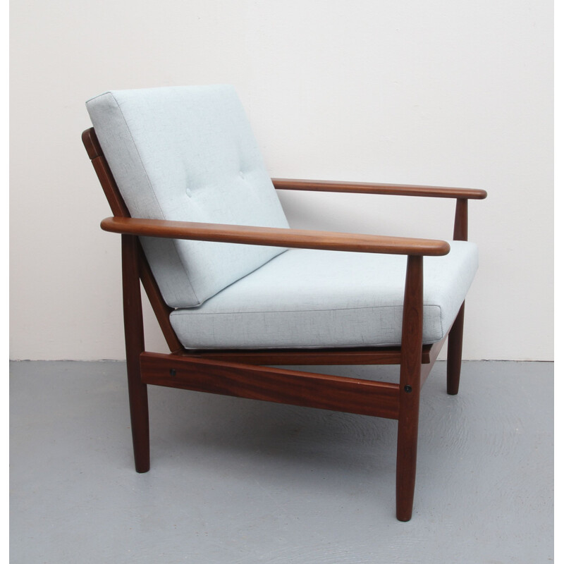 Vintage  armchair Grey-blue teak 1960s