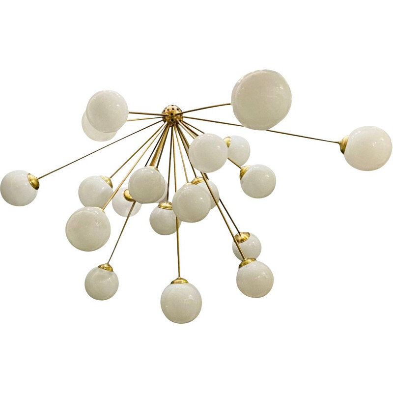 Large vintage Sputnik chandelier in opaline glass, Space Age