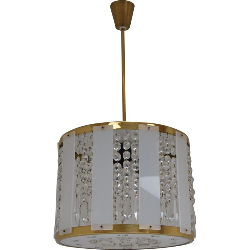 Vintage brass and glass pendant lamp by Jablonecke Sklarny, Czechoslovakia 1970