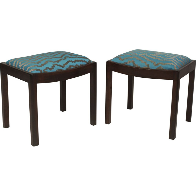 Pair of vintage stools in jacquard fabric 1960