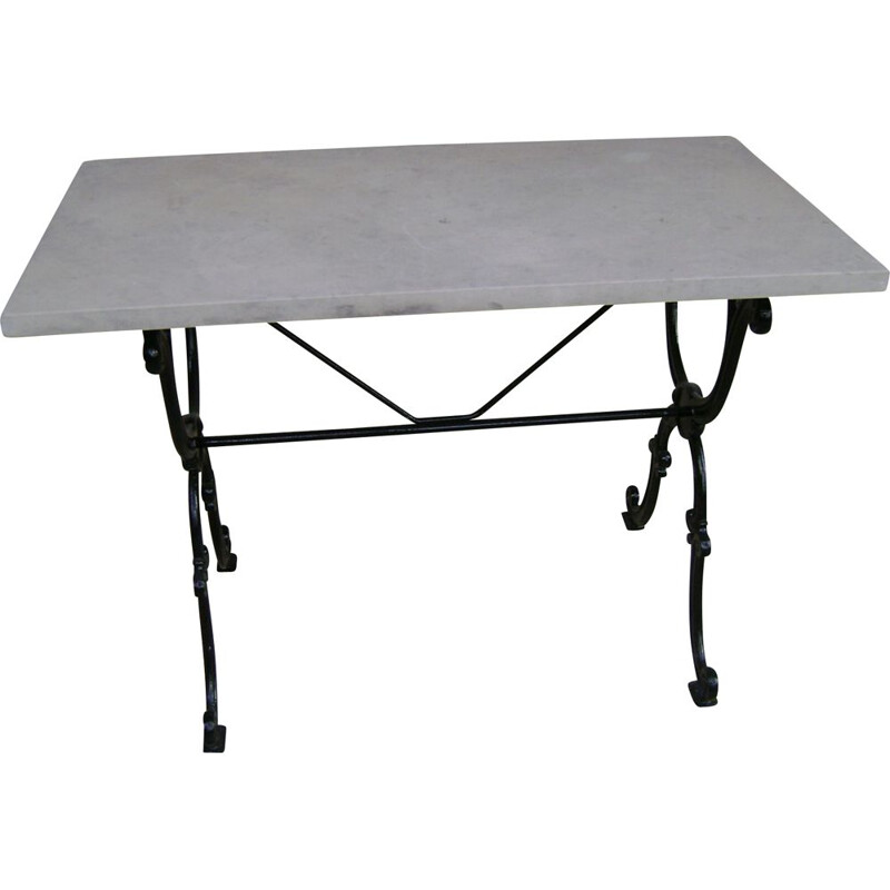 Table vintage Bistrot avec pied fonte et plateau travertin