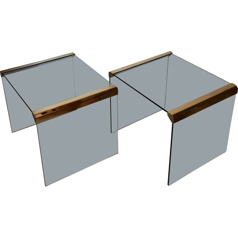 Pair of vintage glass side tables by Leon Rosen, USA 1970
