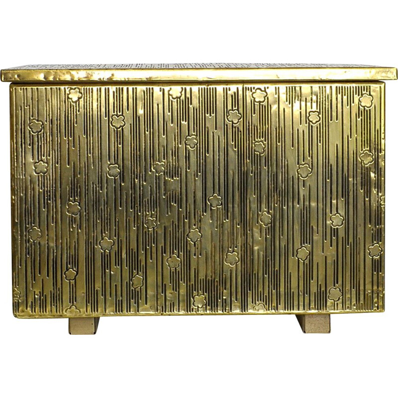 Vintage embossed brass chest by Peerage, Art Deco, England 1940