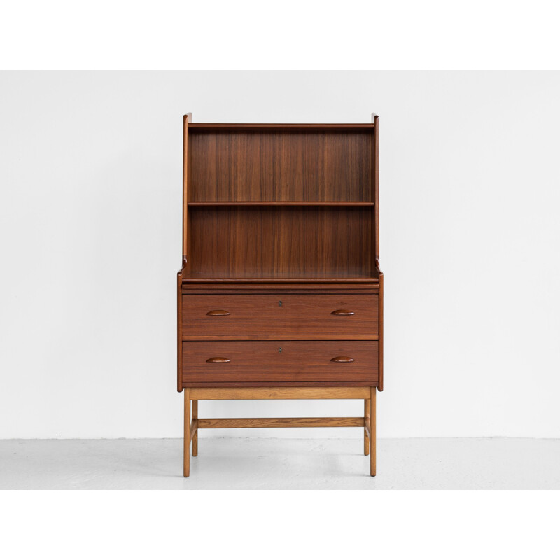 Scrivania vintage in teak con gambe in rovere, Danimarca 1960