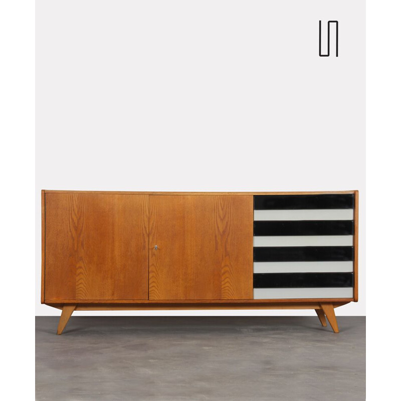 Vintage black and white sideboard with drawers by Jiri Jiroutek 1960