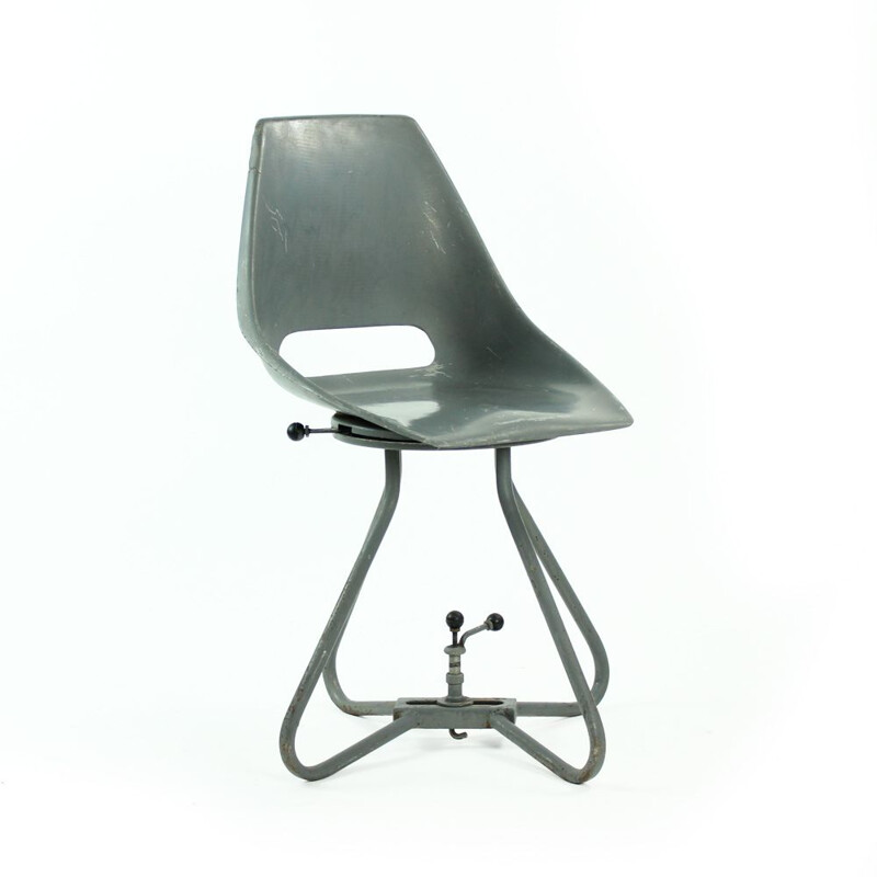 Vintage tramway chairs in fibreglass and grey metal by Miroslav Navratil 1960