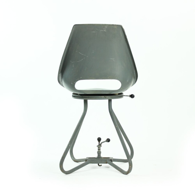 Vintage tramway chairs in fibreglass and grey metal by Miroslav Navratil 1960