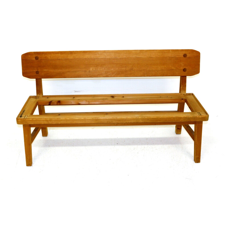 Vintage pine bench, brutalist, Sweden 1960