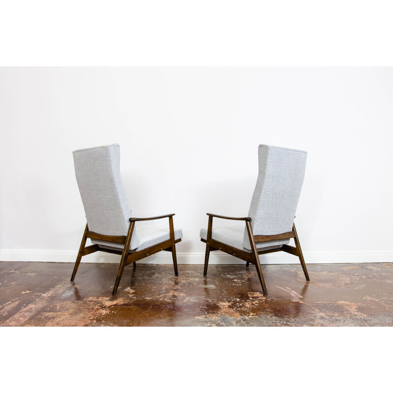 Pair of vintage high back recliners armchairs by TON 1960