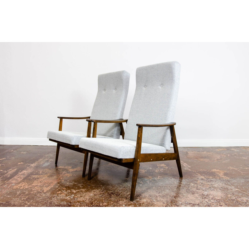 Pair of vintage high back recliners armchairs by TON 1960