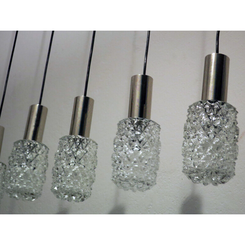 Set of 7 vintage glass and metal pendant lamps by Doria Leuchten 1960