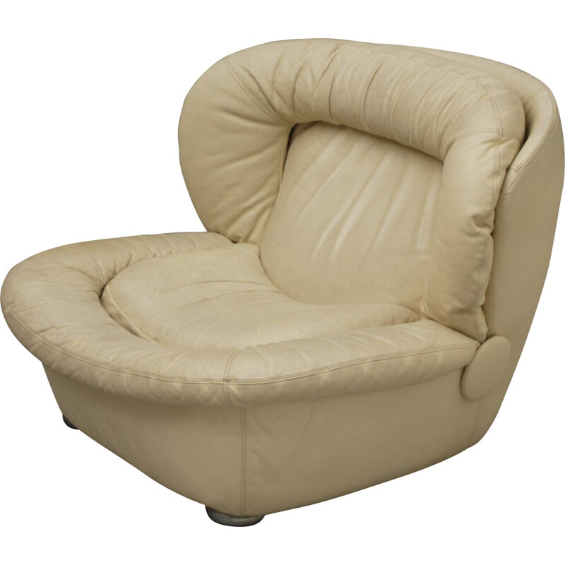 Airborne armchair in white leather - 1960s