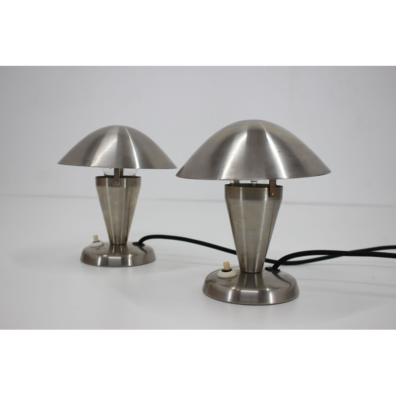 Pair of vintage chrome lamps, Czechoslovakia 1930