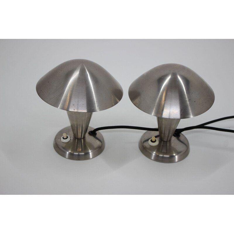 Pair of vintage chrome lamps, Czechoslovakia 1930