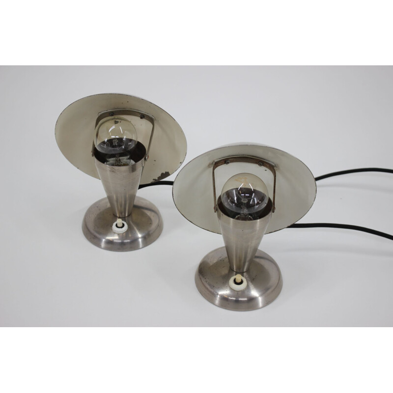 Pair of vintage chrome lamps, Czechoslovakia 1930