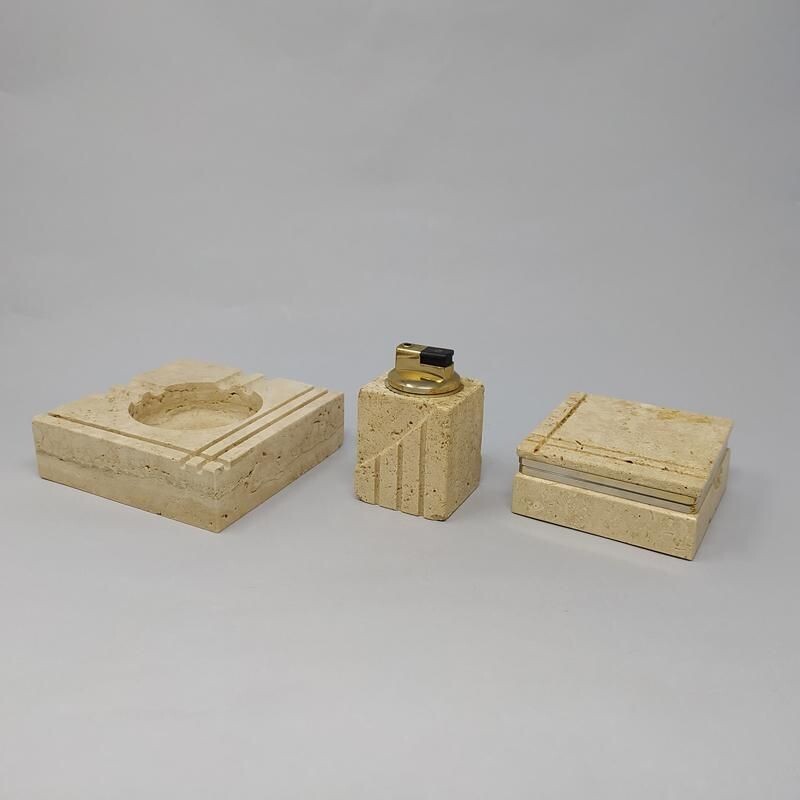 Vintage travertine smoker set by Enzo Mari for F.lli Mannelli 1970