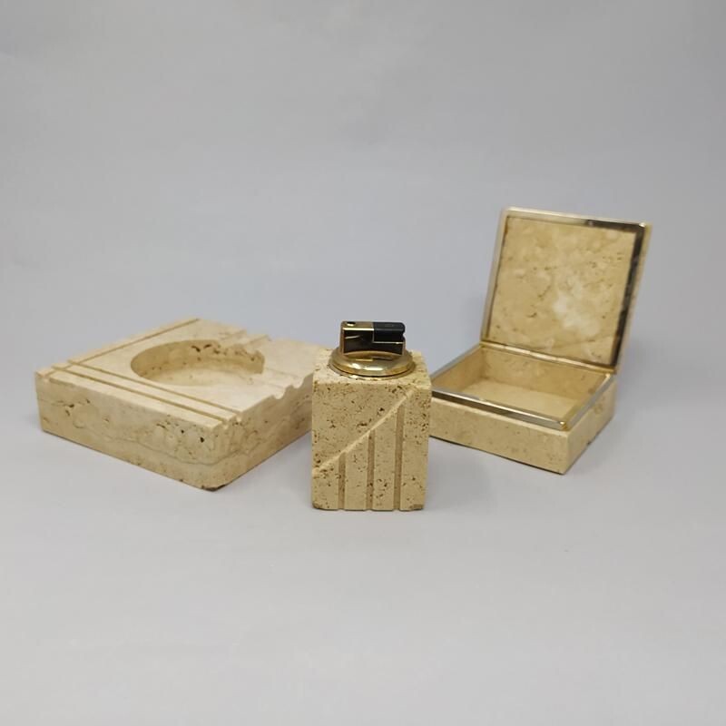 Vintage travertine smoker set by Enzo Mari for F.lli Mannelli 1970