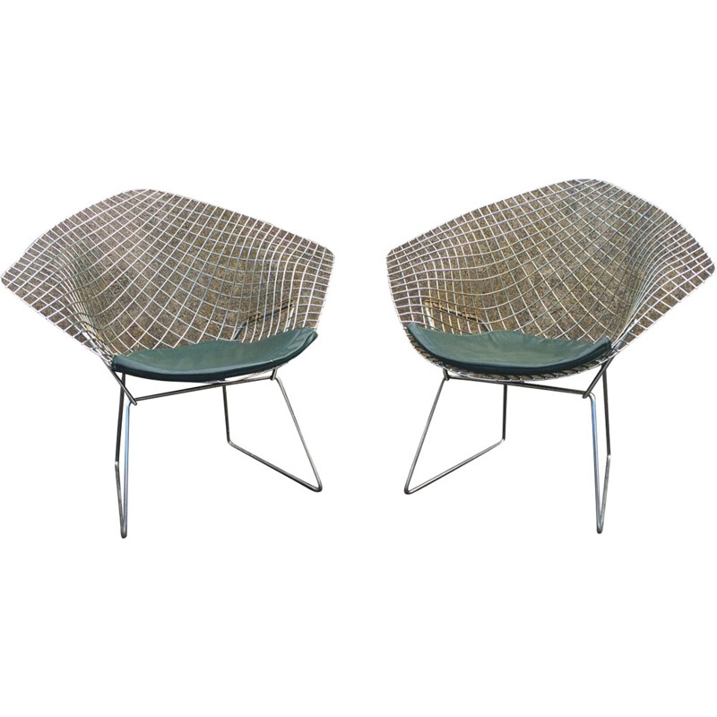 Pair of Knoll "Diamond" armchairs in chromed metal, Harry BERTOIA - 1970s