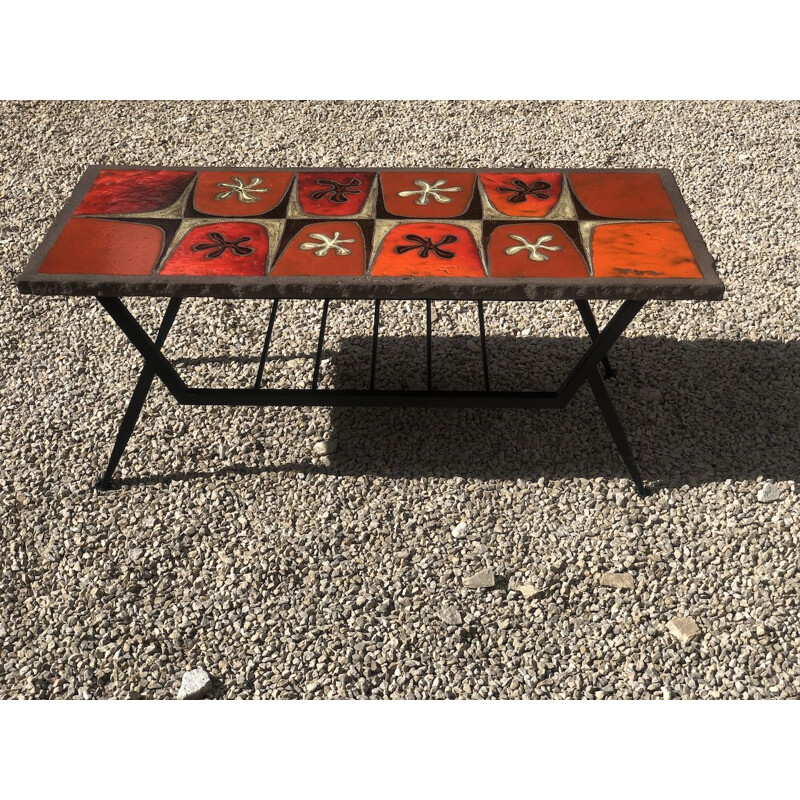 Vintage coffee table enamelled lava  by Jean Jaffeux 1960s