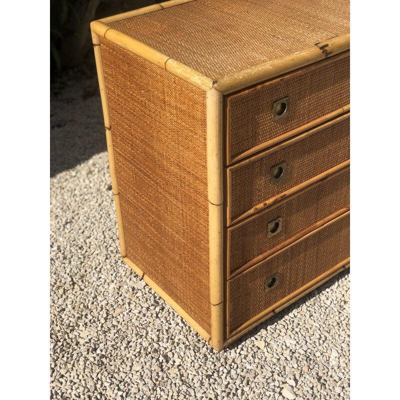 Vintage bamboo and wicker chest of drawers by Dal Vera 1970s