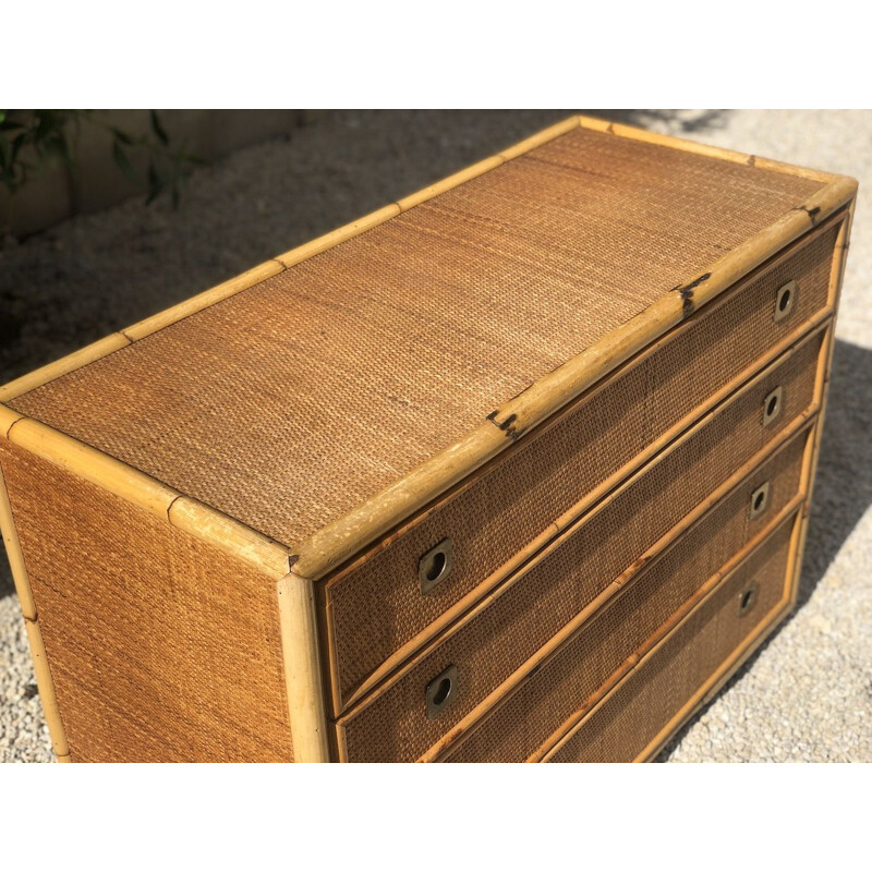 Vintage bamboo and wicker chest of drawers by Dal Vera 1970s