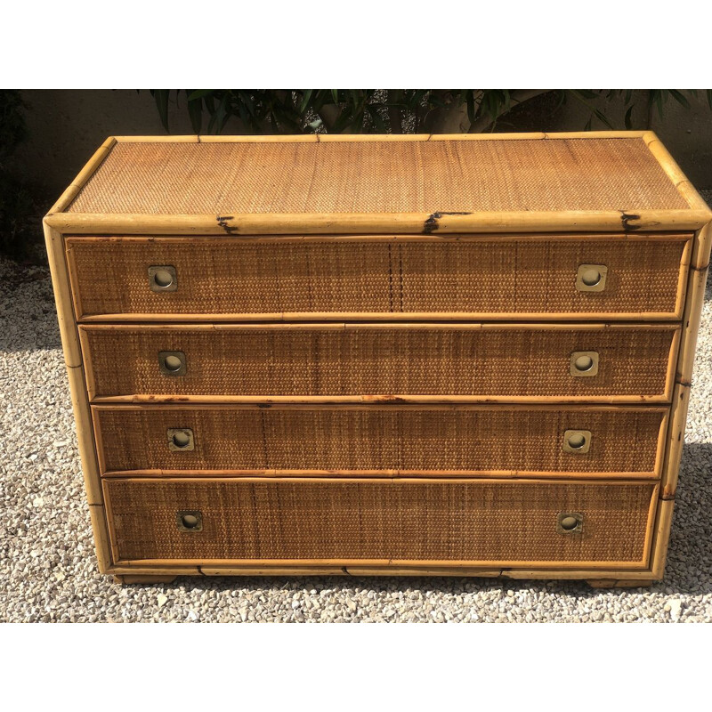 Vintage bamboo and wicker chest of drawers by Dal Vera 1970s