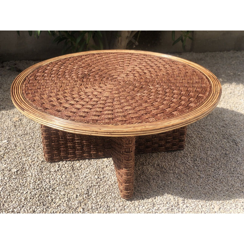 Vintage coffee table in woven rope and rattan, 1970