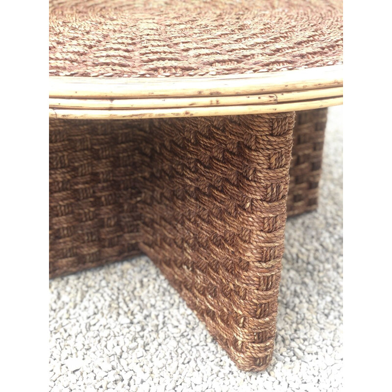 Vintage coffee table in woven rope and rattan, 1970