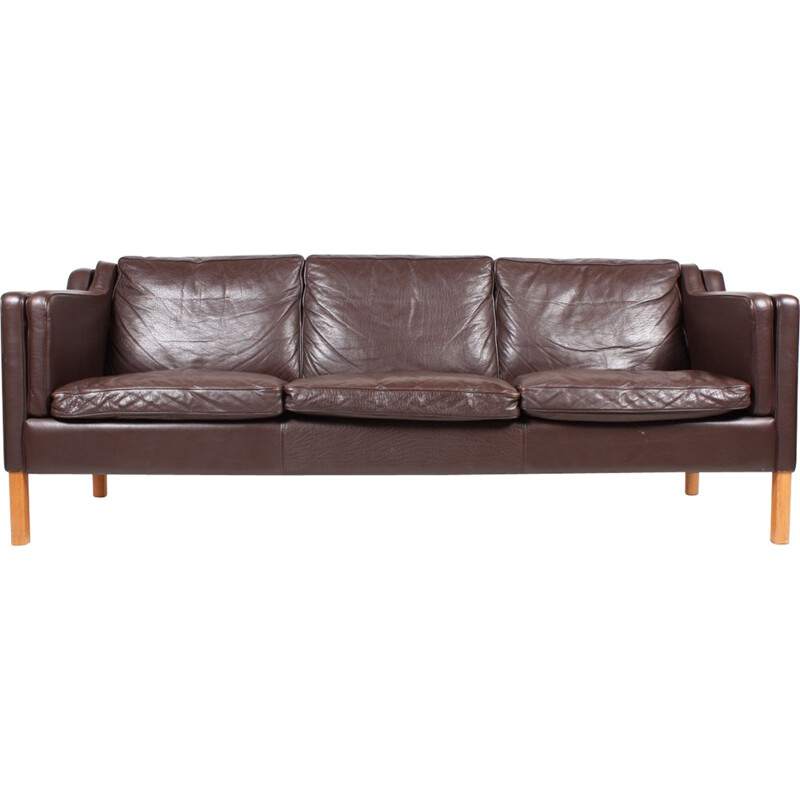 Stouby three-seater sofa in dark leather - 1980s