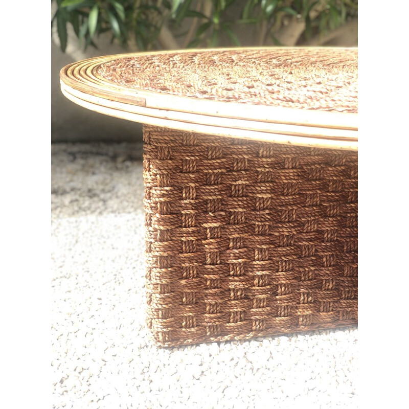 Vintage coffee table in woven rope and rattan, 1970