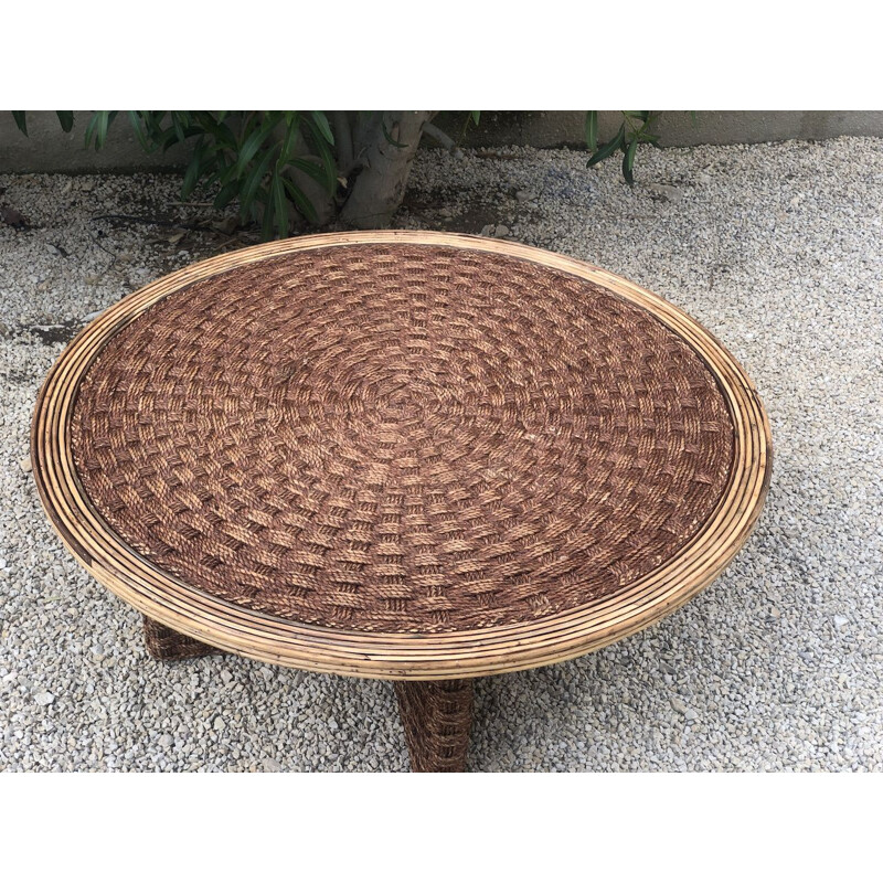Vintage coffee table in woven rope and rattan, 1970
