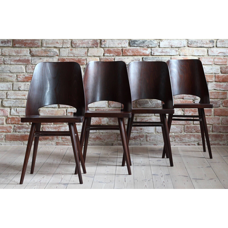 Set of 4 vintage chairs by Radomir Hofman for TON