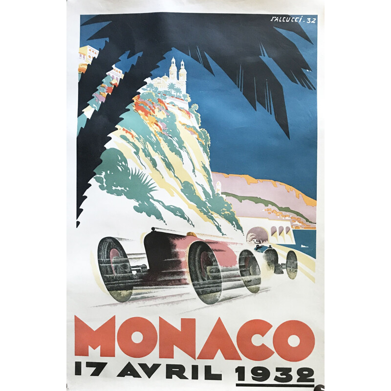 Affiche vintage du Grand Prix de Monaco par Robert Falcucci, 1932