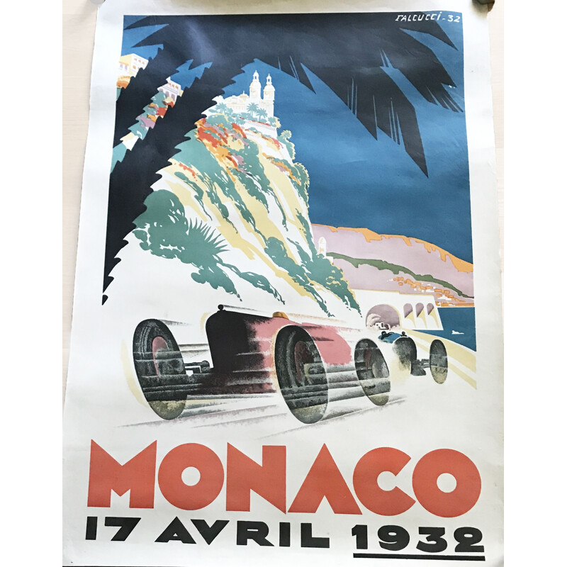 Vintage poster van de Grand Prix van Monaco door Robert Falcucci, 1932