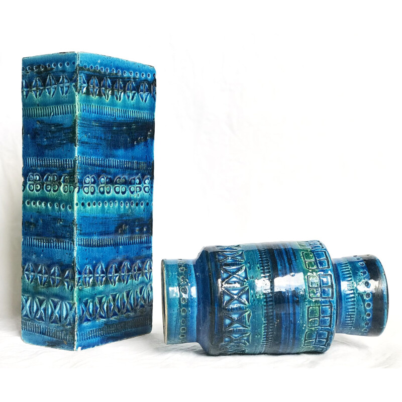 Set of vintage blue vases Rimini by Aldo Londi for Bitossi 1960s