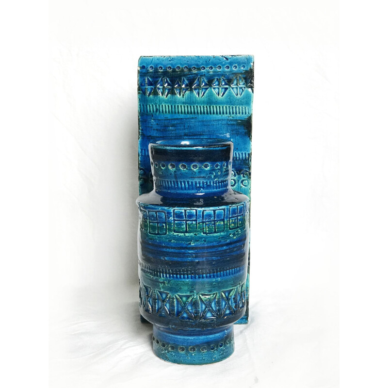 Set aus blauen Vintage-Vasen Rimini von Aldo Londi für Bitossi 1960