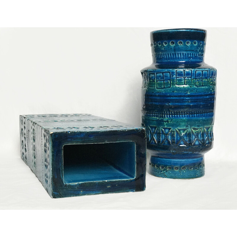 Set of vintage blue vases Rimini by Aldo Londi for Bitossi 1960s