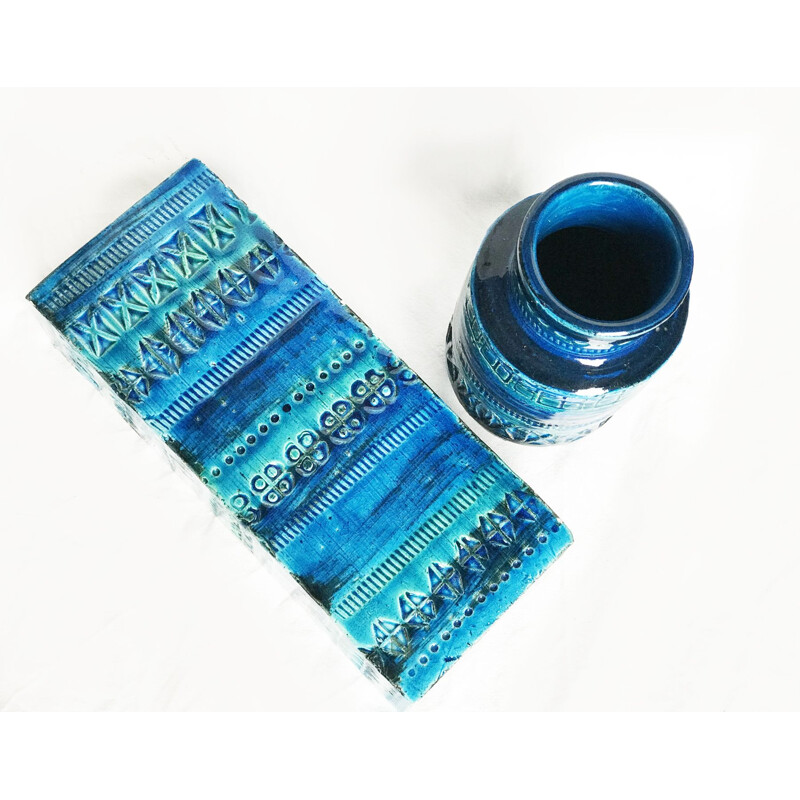 Set of vintage blue vases Rimini by Aldo Londi for Bitossi 1960s