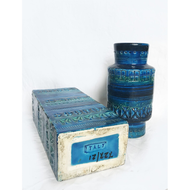 Set of vintage blue vases Rimini by Aldo Londi for Bitossi 1960s