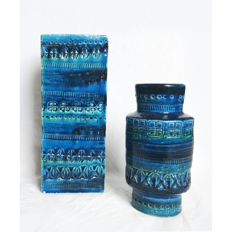 Set of vintage blue vases Rimini by Aldo Londi for Bitossi 1960s