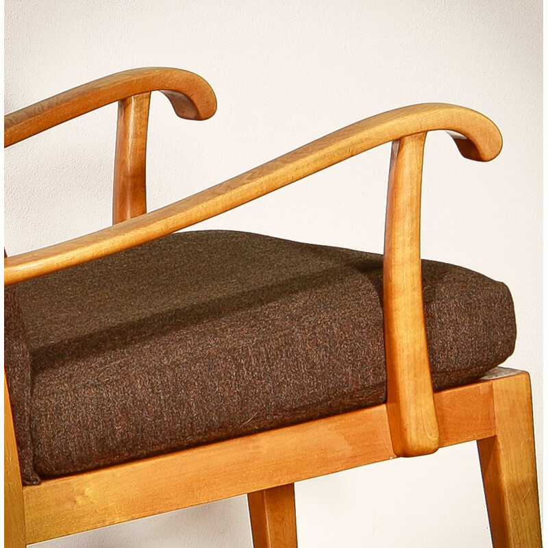 Rocking Chair in beech and brown wool - 1950s