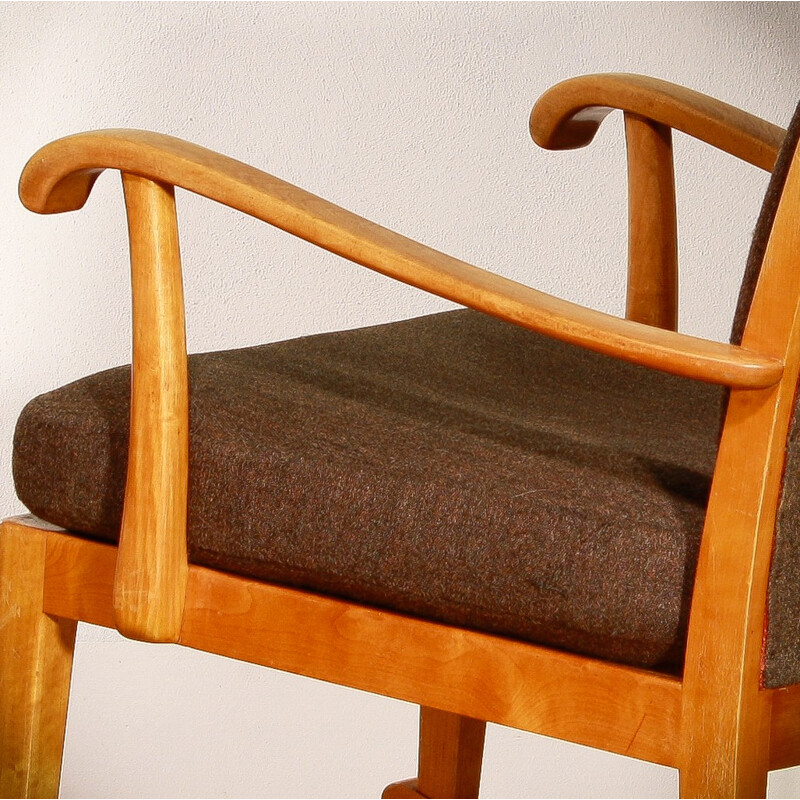 Rocking Chair in beech and brown wool - 1950s