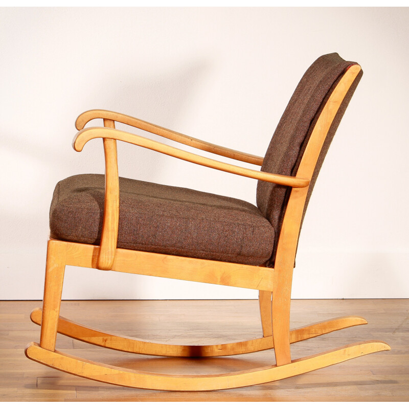 Rocking Chair en hêtre et laine marron - 1950
