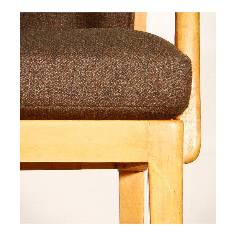 Rocking Chair in beech and brown wool - 1950s