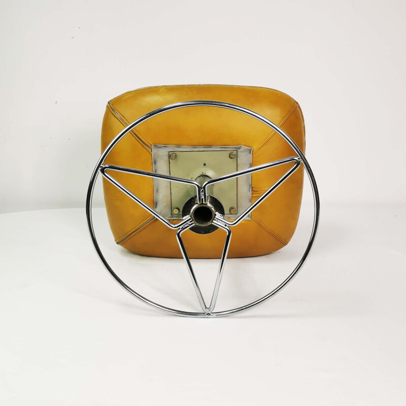 Vintage leather pouffe Denmark 1970s