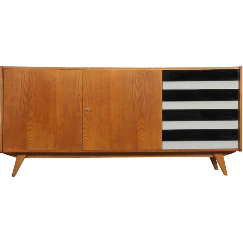 Vintage black and white sideboard with drawers by Jiri Jiroutek 1960